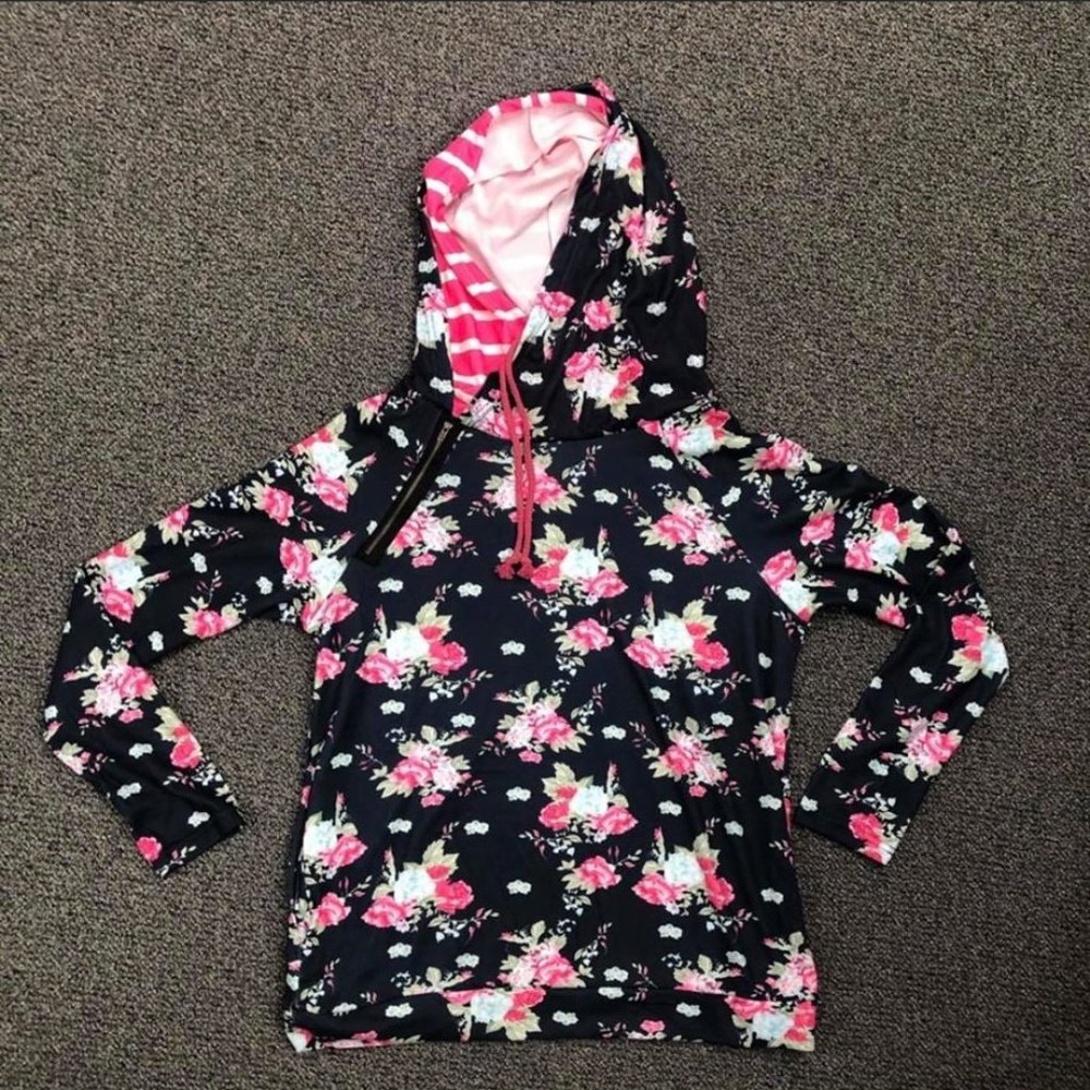 Navy and hot pink floral hoodie